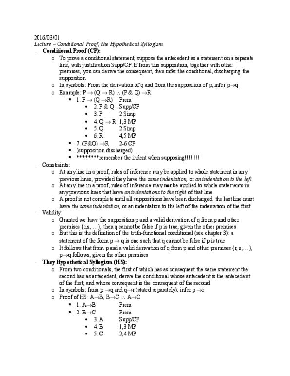 PHIL 2110 Lecture Notes - Lecture 10: Reductio Ad Absurdum, If And Only If, Conditional Proof thumbnail