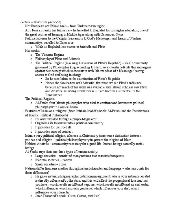 PHIL 3060 Lecture Notes - Lecture 12: Averroes, Al-Farabi, Jared Diamond thumbnail