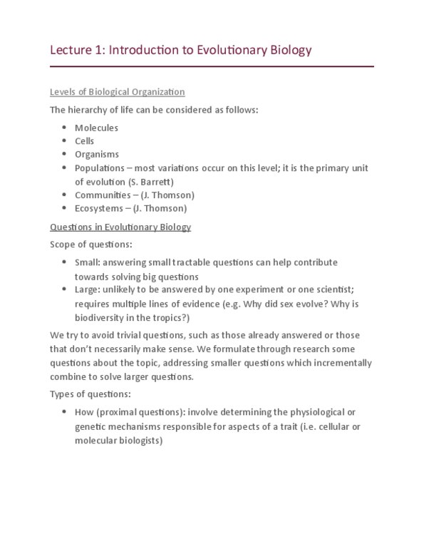 BIO120H1 Lecture Notes - Lecture 1: Microevolution, Macroevolution, Biogeography thumbnail