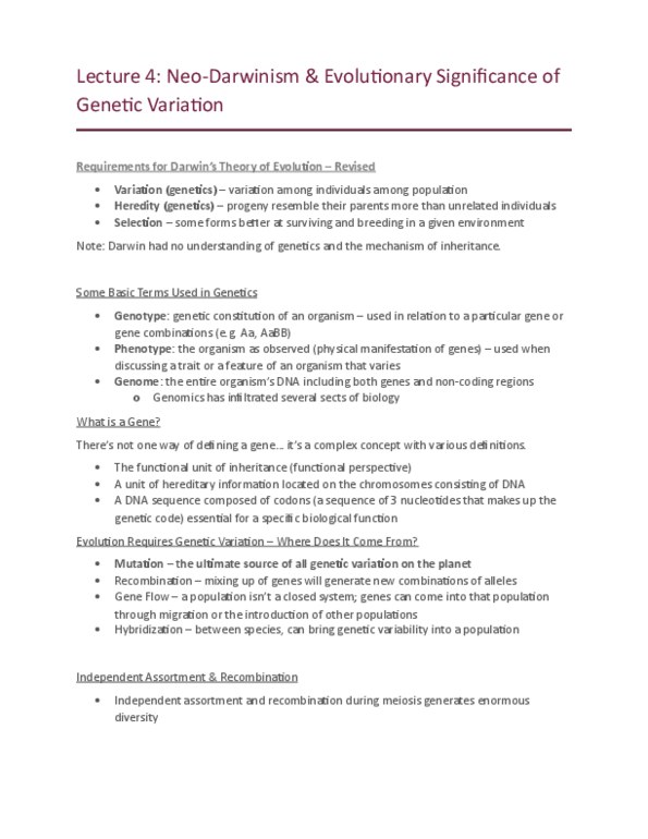 BIO120H1 Lecture Notes - Lecture 4: Carl Correns, Gregor Mendel, Human Height thumbnail