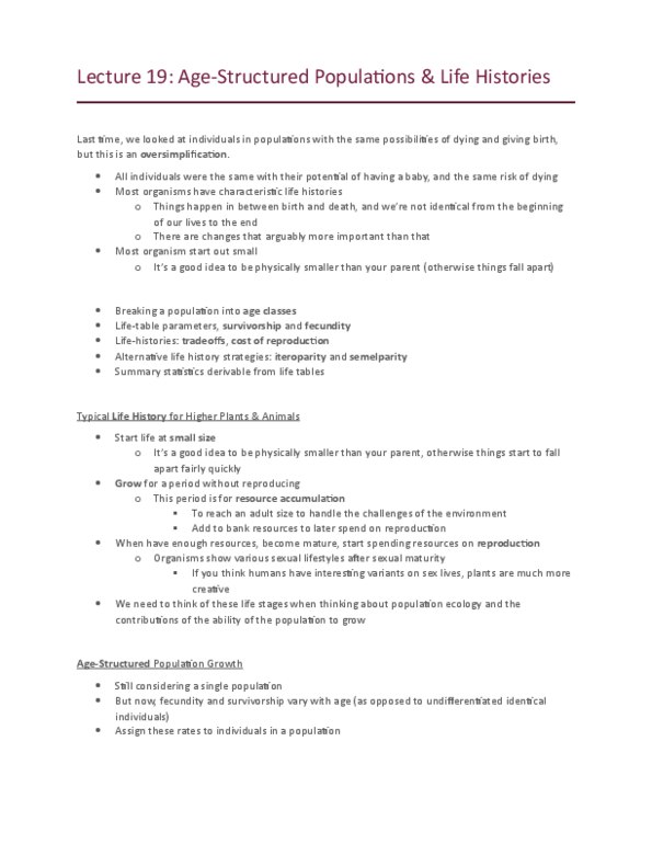 BIO120H1 Lecture Notes - Lecture 19: Monocarpic, Poaceae, Oxidative Stress thumbnail