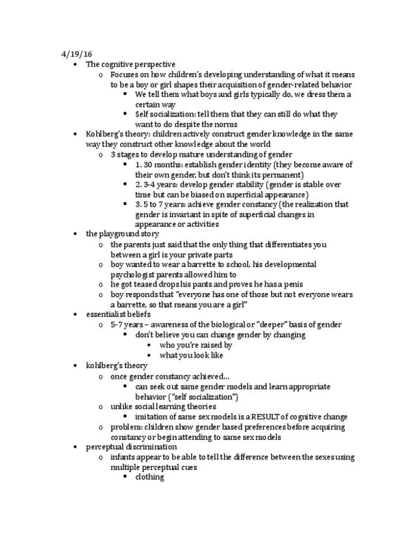 PSYCH 350 Lecture Notes - Lecture 21: Gender Dysphoria, Barrette, Developmental Psychology thumbnail