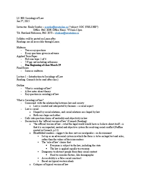 LS300 Lecture Notes - Lecture 1: Lung Transplantation, Polygraph, Sentenced thumbnail