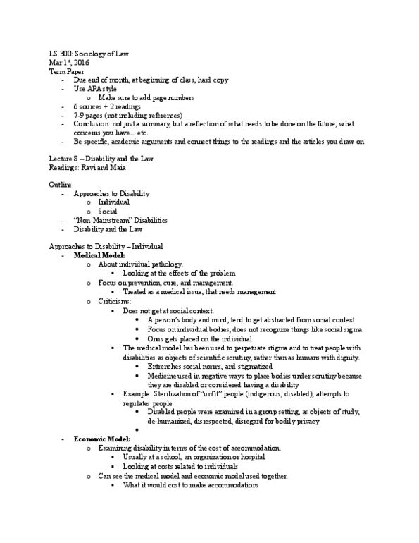 LS300 Lecture Notes - Lecture 8: Personality Disorder, Ontario Human Rights Code, Stella Young thumbnail