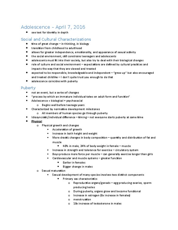 PSYC 2010U Lecture Notes - Lecture 10: Secondary Sex Characteristic, Delayed Puberty, Kisspeptin thumbnail