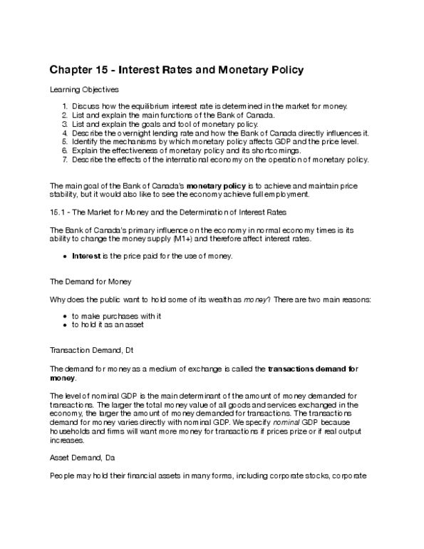 ECN 204 Lecture Notes - Lecture 10: Open Market Operation, Bank Reserves, Overnight Rate thumbnail