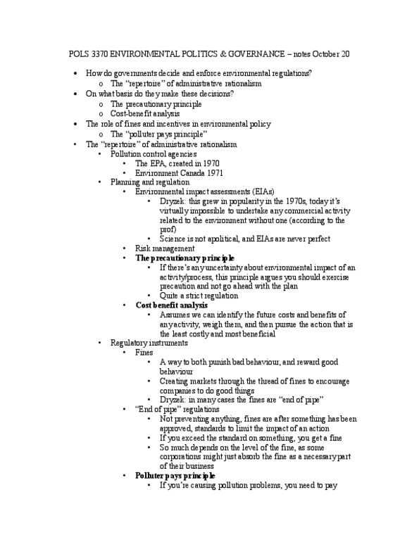 POLS 3370 Lecture Notes - Lecture 20: Polluter Pays Principle, Precautionary Principle, Bounded Rationality thumbnail