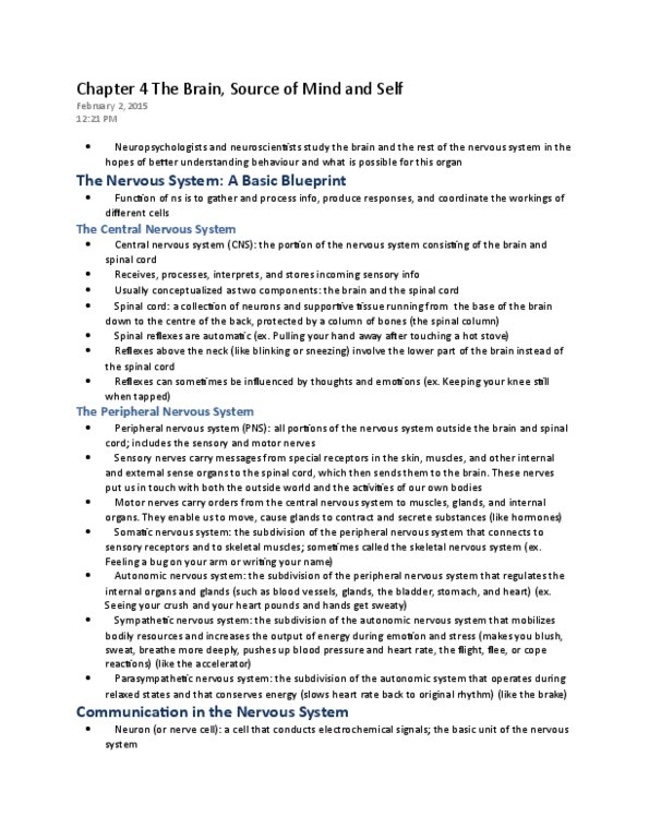 PSY 120 Chapter Notes - Chapter 4: Peripheral Nervous System, Autonomic Nervous System, Adrenal Gland thumbnail