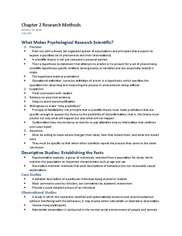 PSY 120 Chapter Notes - Chapter 2: Naturalistic Observation, Criterion Validity, Confirmation Bias thumbnail