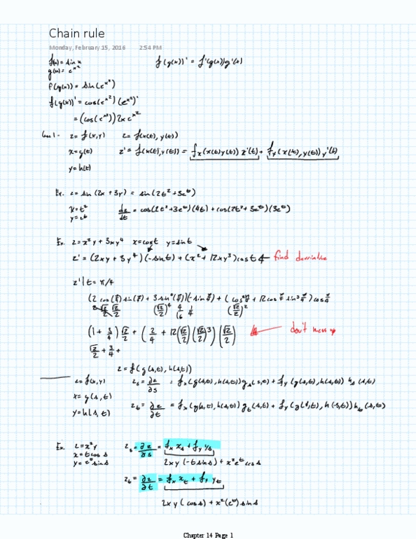 MAC 2313 Lecture Notes - Lecture 15: Chain Rule thumbnail