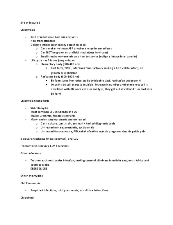 HSS 1101 Lecture Notes - Lecture 7: Mycoplasma Pneumonia, Mycoplasma Hominis, Chlamydia Trachomatis thumbnail