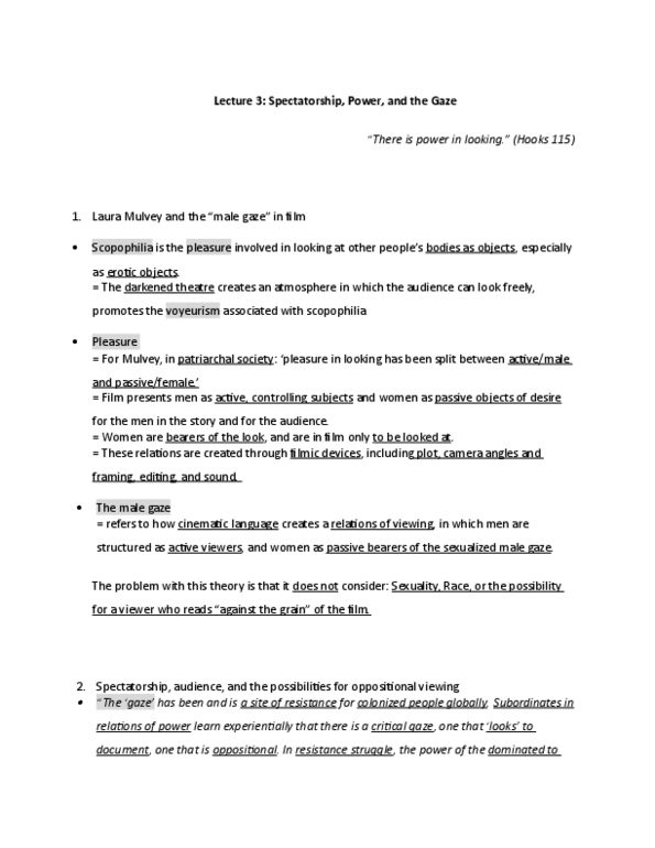 MDSC62H3 Lecture Notes - Lecture 3: Laura Mulvey, Voyeurism, Dialectic thumbnail