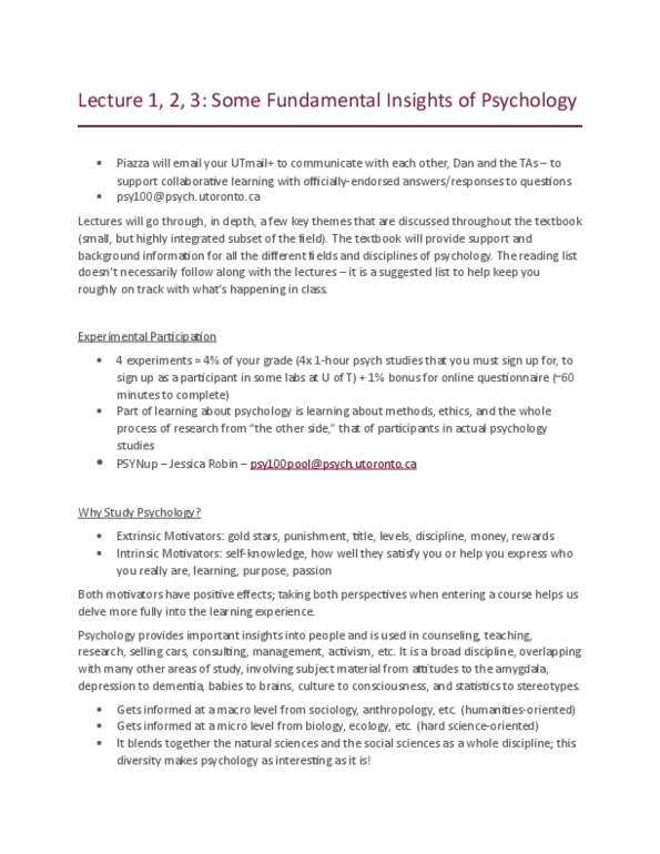 PSY100H1 Lecture Notes - Lecture 1: Subroutine, Dementia, Amygdala thumbnail