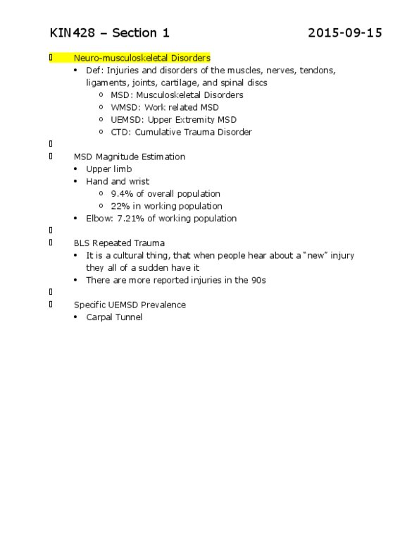 KIN428 Lecture Notes - Lecture 1: Tendon Sheath, Enthesopathy, Safety Data Sheet thumbnail