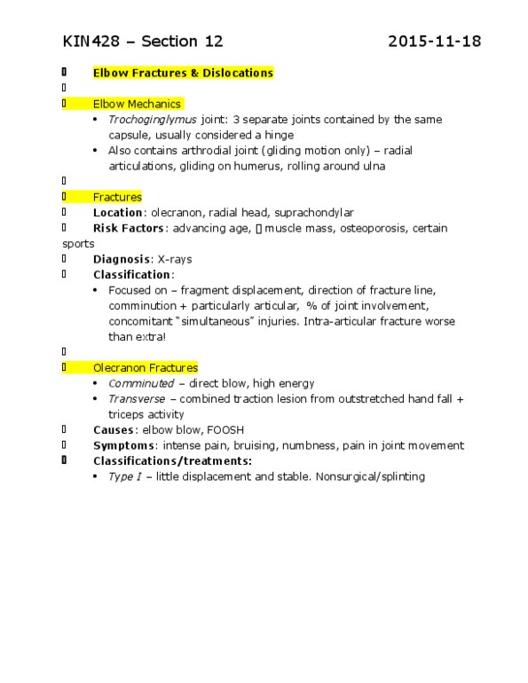 KIN428 Lecture Notes - Lecture 12: Capitulum Of The Humerus, Plane Joint, Valgus Deformity thumbnail