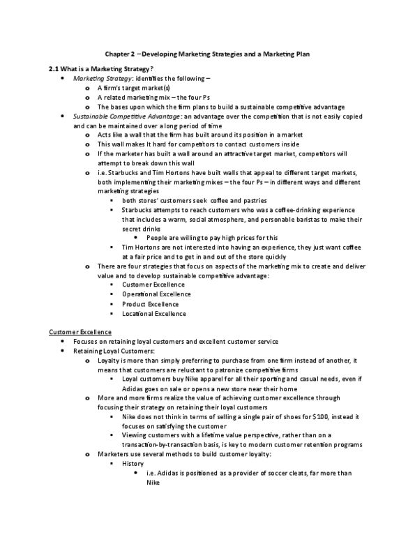 MKT 100 Chapter Notes - Chapter 1: Tim Hortons, Customer Relationship Management, Royal Bank Of Canada thumbnail