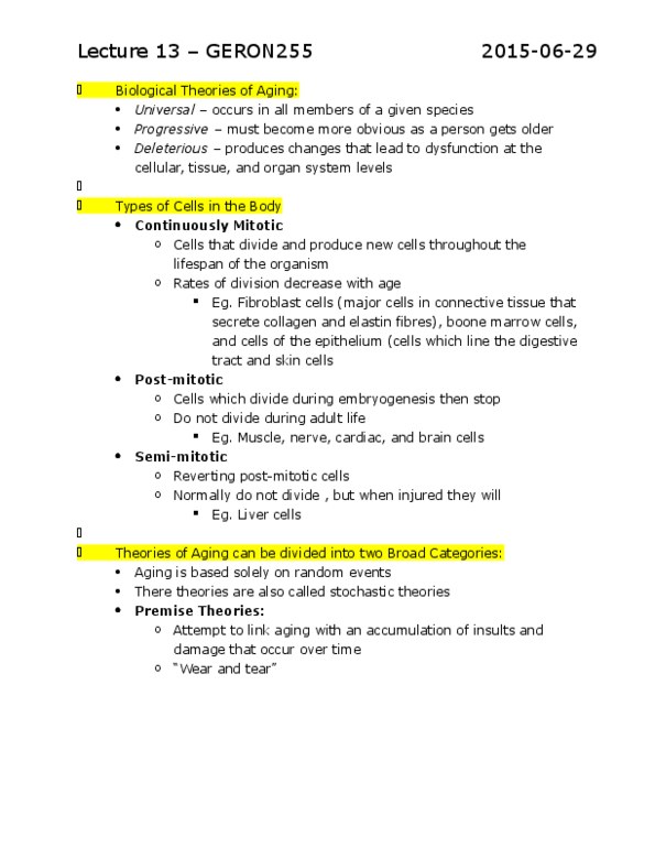 GERON255 Lecture Notes - Lecture 13: Master Clock, Mutationism, Mutation thumbnail