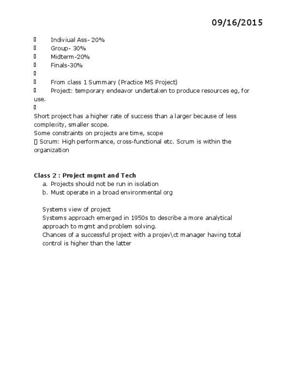 ITM 750 Chapter Notes - Chapter 1.10: Project Risk Management, Microsoft Project, Net Present Value thumbnail