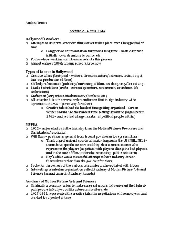 SOSC 3130 Lecture Notes - Lecture 2: Company Union, Will H. Hays, National Labor Relations Act thumbnail