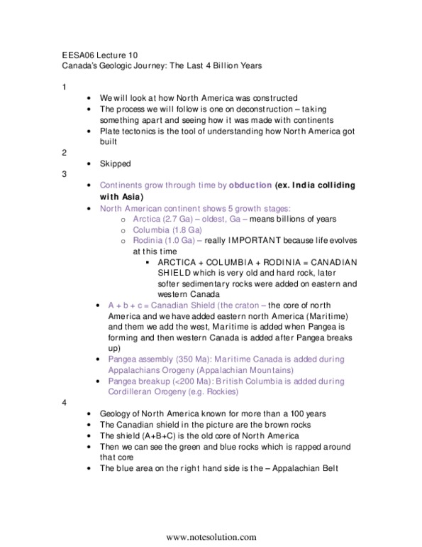 EESA06H3 Lecture Notes - Lecture 10: The Maritimes, Canadian Shield, Rodinia thumbnail