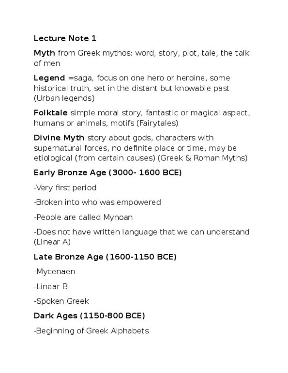 CLA204H1 Lecture Notes - Lecture 1: Greek Mythology, Greek Dark Ages thumbnail