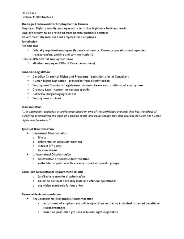 HROB 2100 Lecture Notes - Lecture 1: Employment Contract, Glass Ceiling thumbnail