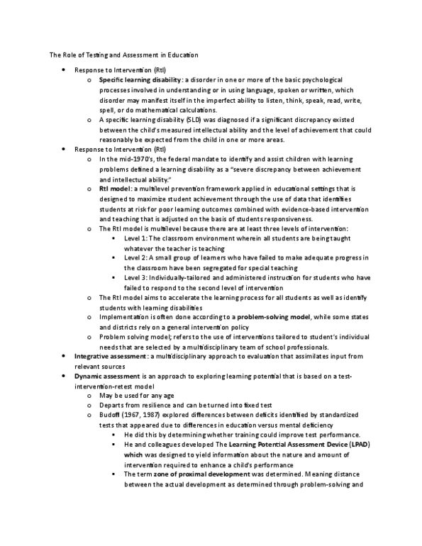 PSYC 3090 Chapter Notes - Chapter 11: Learning Disability, Child Behavior Checklist, Dynamic Assessment thumbnail