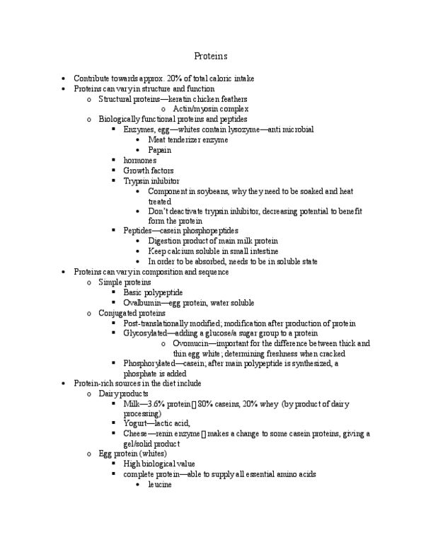 FND 100 Lecture Notes - Lecture 6: Trypsin Inhibitor, Beta Sheet, Leghorn Chicken thumbnail