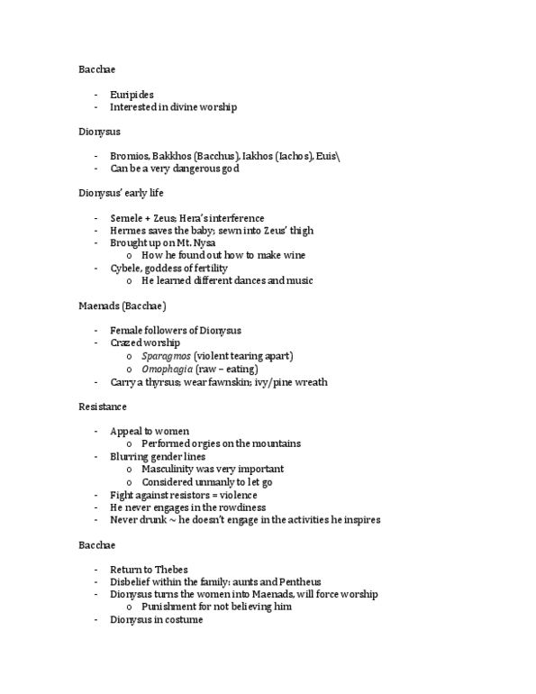 CLASSICS 1B03 Lecture Notes - Lecture 12: Bromius, Maenad, Sparagmos thumbnail