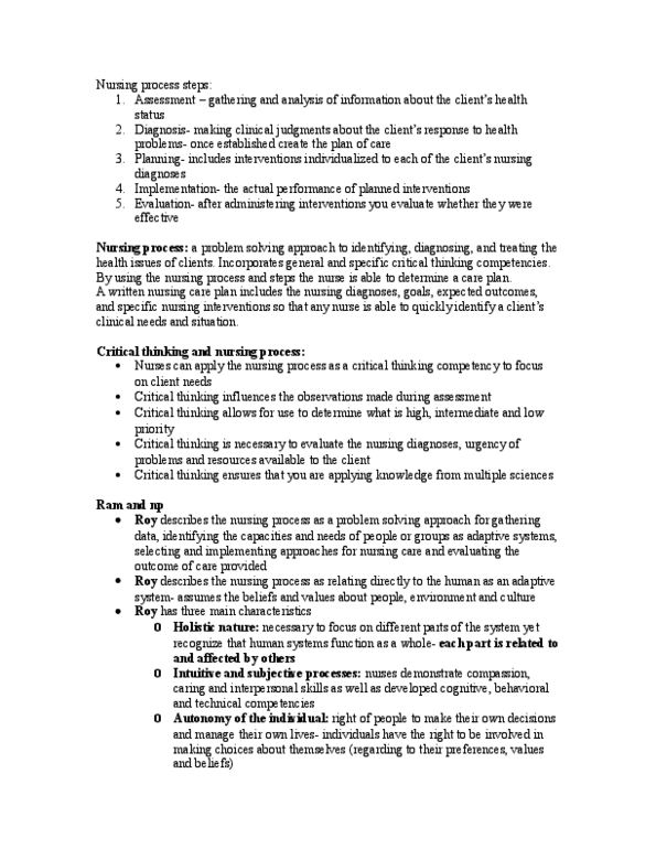 NSE 11A/B Lecture Notes - Lecture 6: Nursing Care Plan, Nursing Diagnosis, Nursing Process thumbnail
