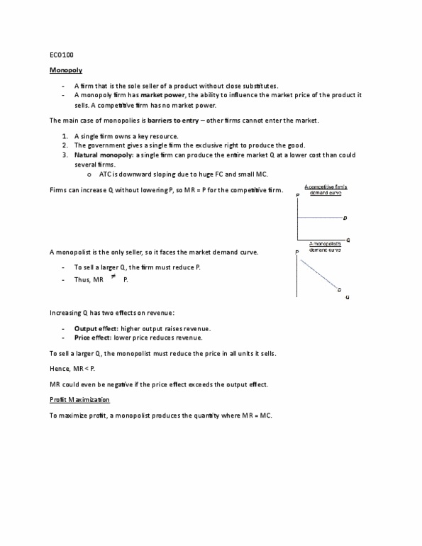 ECO101H1 Lecture Notes - Lecture 11: Natural Monopoly, Demand Curve, Market Power thumbnail