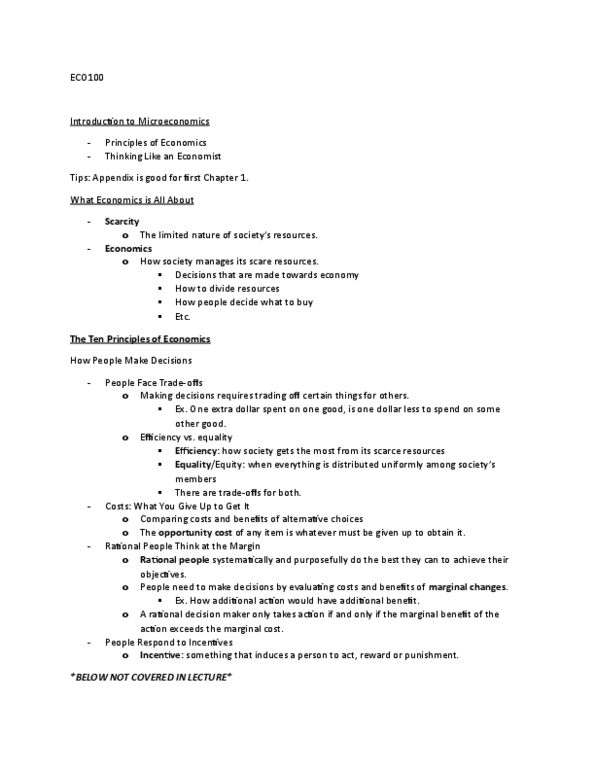 ECO101H1 Lecture Notes - Lecture 1: Marginal Utility, Marginal Cost, Invisible Hand thumbnail