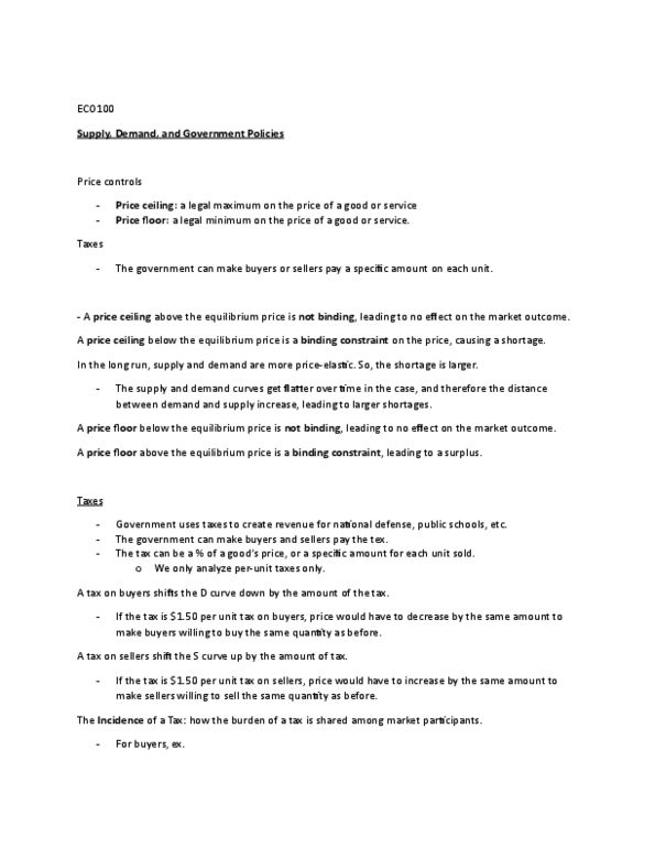 ECO101H1 Lecture Notes - Lecture 4: Price Ceiling, Price Floor, Economic Equilibrium thumbnail