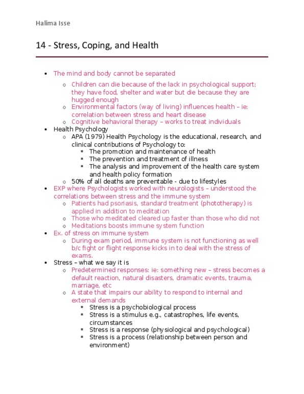 PSY100Y5 Lecture Notes - Lecture 14: Cognitive Behavioral Therapy, Psoriasis, Amygdala thumbnail