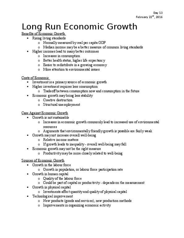 EC140 Lecture Notes - Lecture 13: Diminishing Returns, Balanced-Growth Equilibrium, Technological Change thumbnail