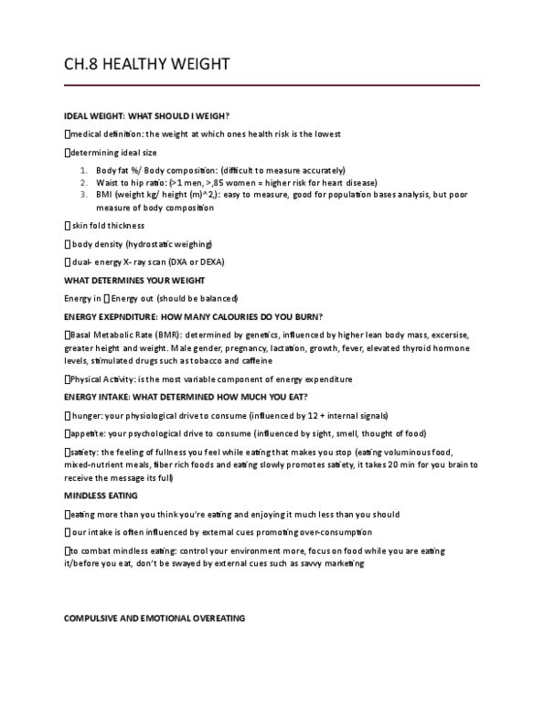 BPK 140 Lecture Notes - Lecture 8: Anorexia Nervosa, Basal Metabolic Rate, Hydrostatic Weighing thumbnail