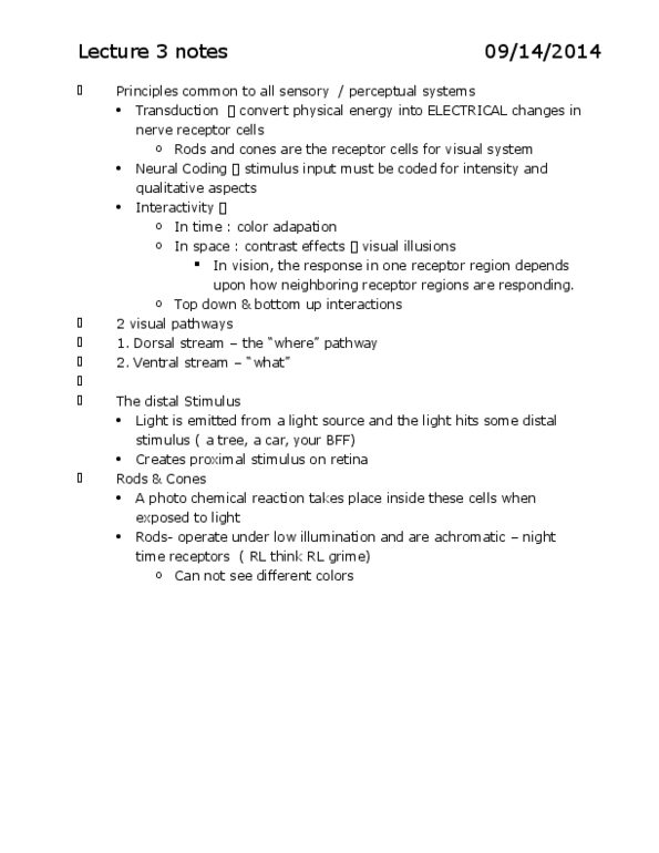 PSYCH 240 Lecture Notes - Lecture 3: Rl Grime, Receptive Field, Two-Streams Hypothesis thumbnail