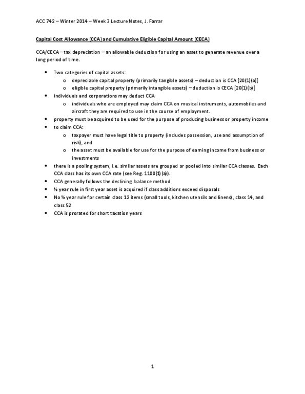 ACC 742 Lecture Notes - Lecture 3: Capital Cost Allowance, Fax, Intangible Asset thumbnail