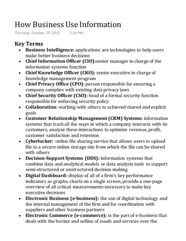 ITM 102 Chapter Notes - Chapter 2: Chief Information Officer, Customer Relationship Management, E-Government thumbnail