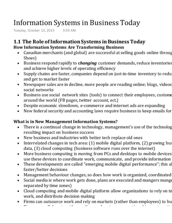 ITM 102 Chapter 1: Information Systems in Business Today thumbnail