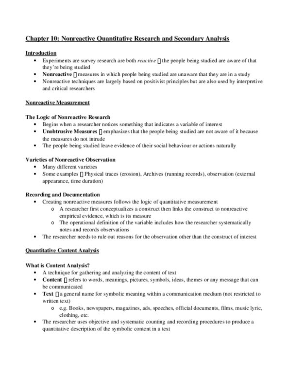 Sociology 2206A/B Chapter Notes - Chapter 10: Content Analysis, Operational Definition thumbnail