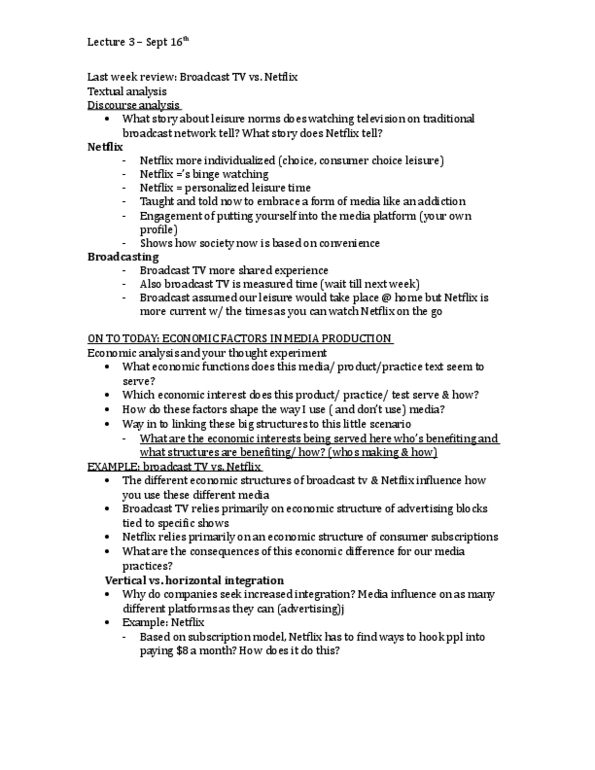 THST 2450 Lecture Notes - Lecture 3: Broadcast Network, Netflix, Binge-Watching thumbnail