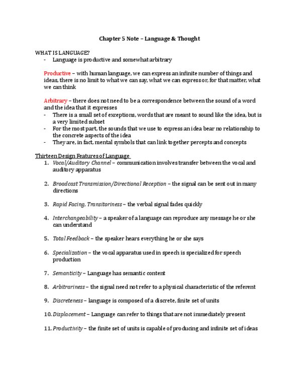 Psychology 3130A/B Chapter Notes - Chapter 5: Deep Structure And Surface Structure, Arbitrariness, Mental Model thumbnail