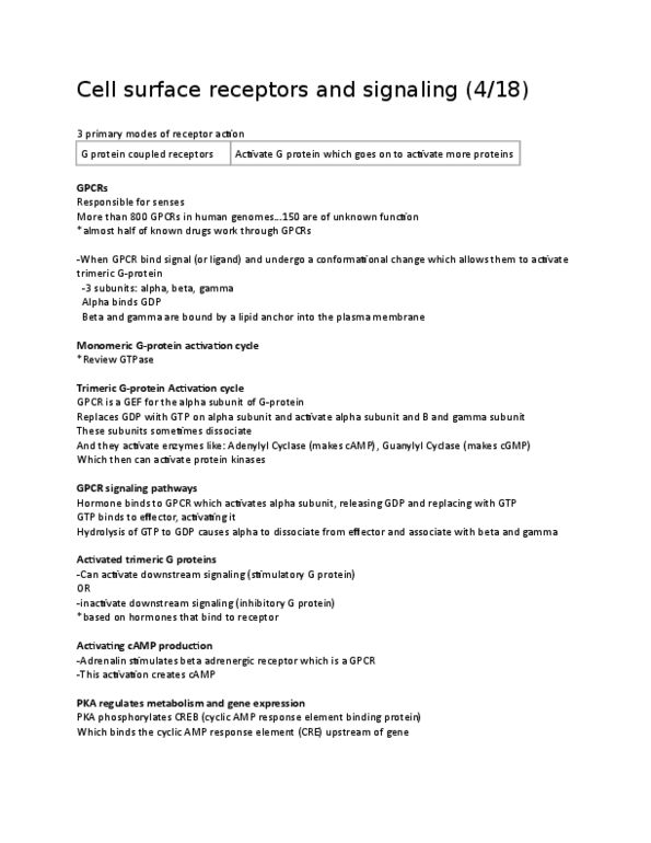 CBIO 3400 Lecture Notes - Lecture 36: G Protein–Coupled Receptor, Cyclic Adenosine Monophosphate, Adrenergic Receptor thumbnail