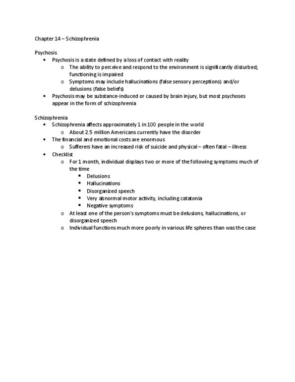 PSYCH 380 Lecture Notes - Lecture 14: Catatonia thumbnail