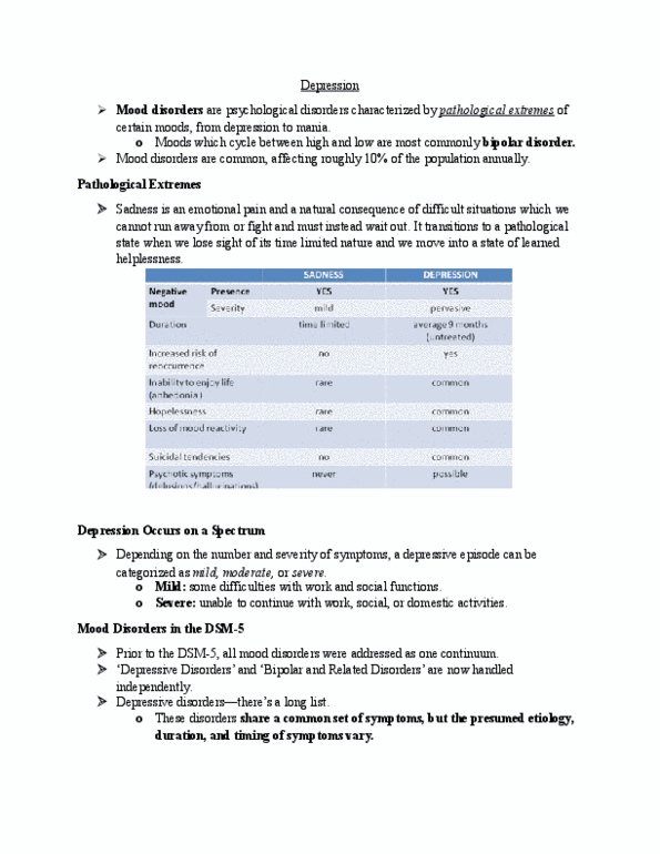 NEUR 1201 Lecture Notes - Lecture 16: Selective Serotonin Reuptake Inhibitor, Cognitive Behavioral Therapy, Biology Of Depression thumbnail