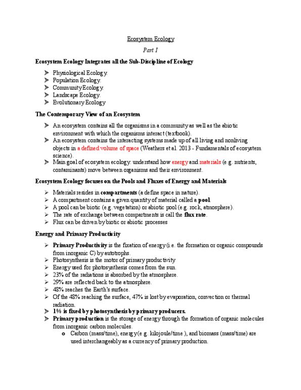 BIOL 1004 Lecture Notes - Lecture 21: Ecosystem Ecology, Photosynthesis, Rubisco thumbnail