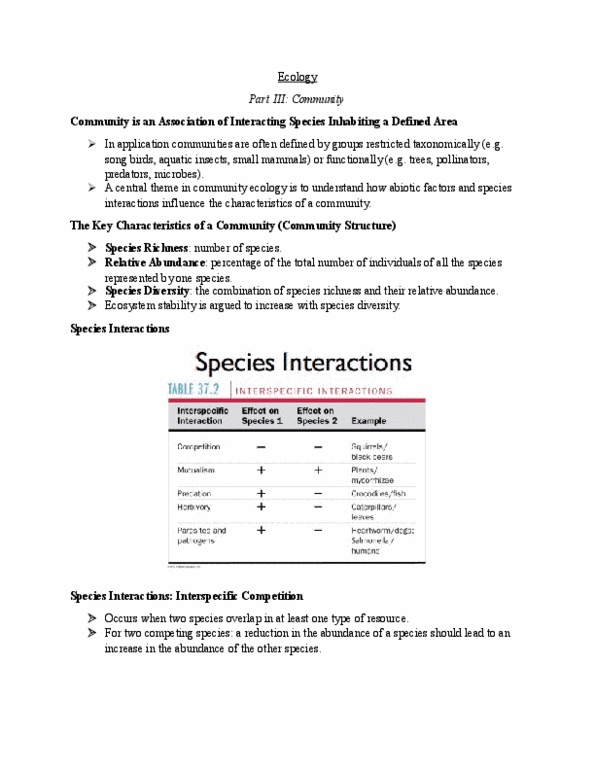 BIOL 1004 Lecture Notes - Lecture 20: Interspecific Competition, Bluegill, Species Richness thumbnail