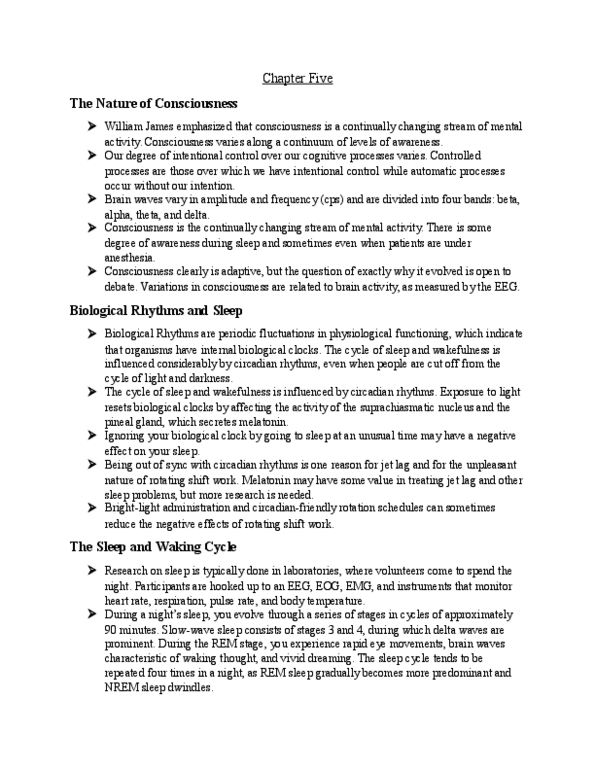 PSYC 1001 Chapter Notes - Chapter 5: Reticular Formation, Slow-Wave Sleep, Circadian Rhythm thumbnail