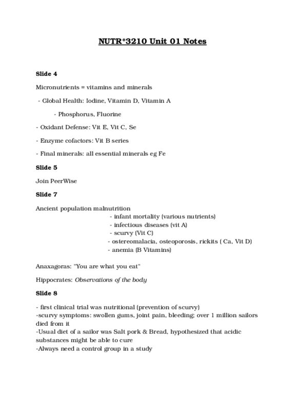 NUTR 3210 Lecture Notes - Lecture 1: Micronutrient Deficiency, Tongue Disease, Salt Pork thumbnail